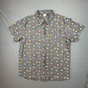 Marvel Deadpool Men’s 2XL Gray Button Up Tacos Swords Comic Shirt